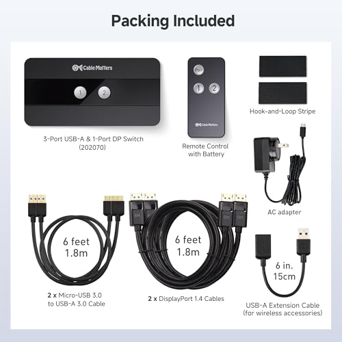 Image of Cable Matters USB 3.0 KVM Switch DisplayPort 1.4 for 2 Computers with 8K@60Hz / 4K@240Hz Display Port Video & 3X 5Gbps USB Ports, FreeSync, G-SYNC and HDR Support