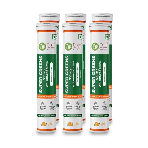 Image of Pure Nutrition Super Greens 120 Effervescent Tablets (20x6) with Moringa, Spirulina, B Vitamins | 14+ Vitamins, Herbs, Superfoods & Antioxidants for Immunity & Overall Wellbeing