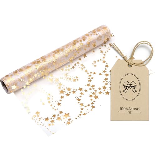 100%Mosel Organza Tischläufer Sterne, in Gold/Metallic (28 cm x 5 m),...