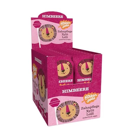 Birkengold Xylit Lolli zuckerfrei und Naturkosmetik zertifiziert| 20 x 6g einzeln verpackt | vegan | zuckerfreier Dauerlutscher | Zahnpflege Lolli | Frucht Lolli Himbeere