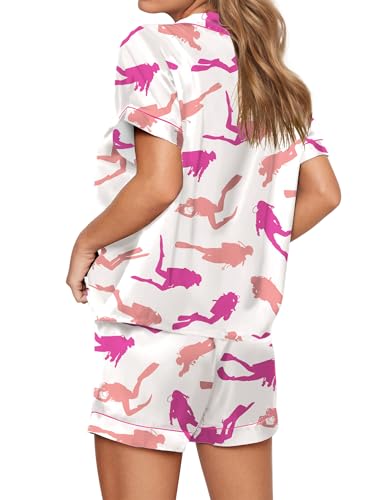 Image of SHESHOW Pajamas for Women Set Satin Button Down Short Sleeve Top and Shorts Pjs Sets Sport Ball Print Sleepwear XS-XXL