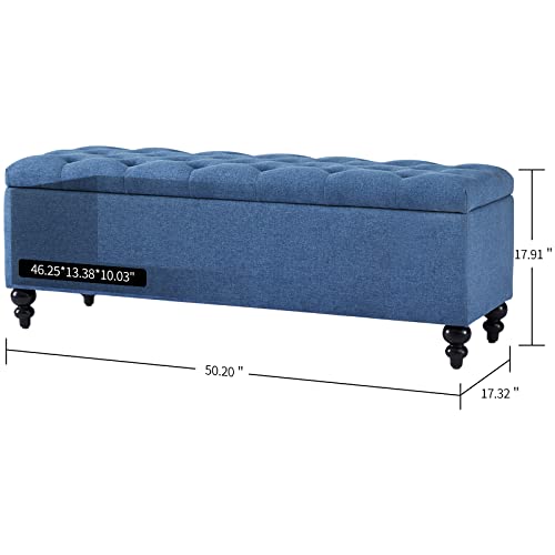 Image of Storage Ottoman 50.2 Inches Upholstered Fabric Storage Ottoman Bench,Button Tufted Ottoman with Storage for Living Room,Bedroom End of Bed Bench Withstands 302lbs (Blue)