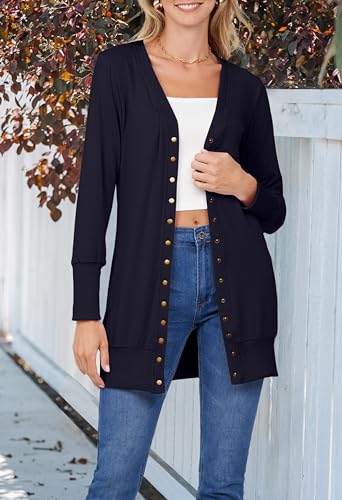 MEROKEETY Women's 2025 Fall Long Sleeve Cardigan Sweater Lightweight Snap Button Down Open Front Casual Outfit4