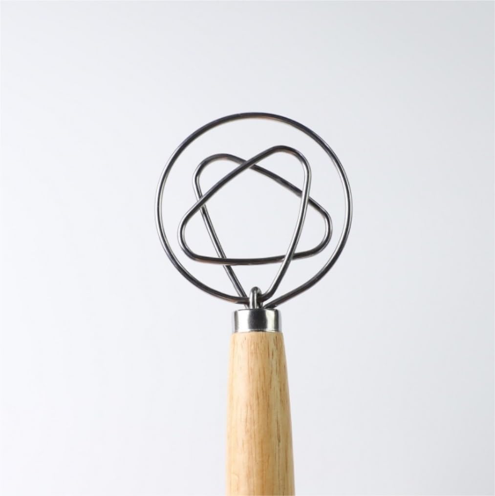 Schneebesen Holzgriff, Mehlrührstab, Edelstahl-Spiralmixer Mit Haken, Teigpulver, Manueller Schneebesen Küchenhelfer