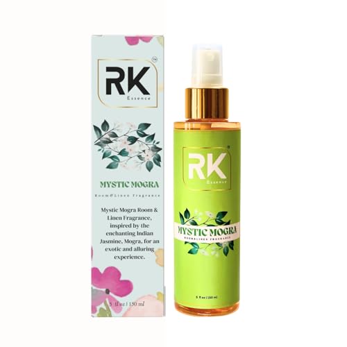 Mystic Mogra Room & Linen Fragrance Spray – Indian Jasmine Air Freshener with Long-Lasting Floral Scent – Premium Odor Eliminator & Mood Enhancer for Home, Office, Car, Linens & More – 150ml | 5 fl oz