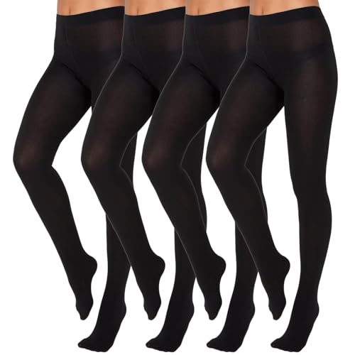 Image of LXEASYGO 4 Pairs 70 Denier Black Tights for Women Soft Stretch Opaque Tights Run Resistant Control Top Ladies Pantyhose (UK, Alpha, S, M, Regular, Regular)