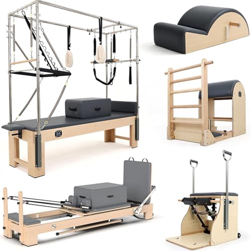 Pilates Core Bed Aluminum Alloy Small White Bed Foldable Sliding Five-Piece Set Large Equipment Pilates Body Shaping Machine, Female Body Shaping Yoga Training Equipment, Multi-Functional Two-In-One