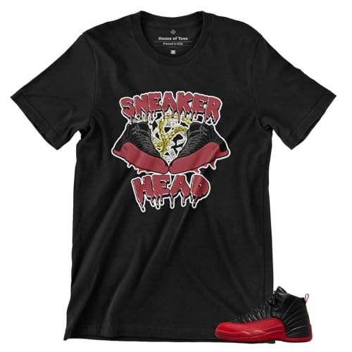 Jordan 12 Flu Game Black Varsity Red Shirt to Match Sneakers Men's Tee