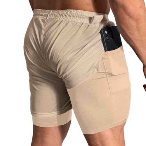 Kit 3 Short Treino Dry Fit Térmico 2 em 1 com Bolso para Celular e Porta-Toalha Fitness Academia (BR