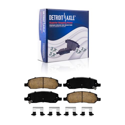 Image of Detroit Axle - Brake Kit for 06-11 Buick Lucerne Cadillac DTS Drilled Slotted Brake Rotors 2006 2007 2008 2009 2010 2011 Ceramic Brakes Pads Front Rear Replacement: 12.72 inch Front and 11.50 inch Rear Rotor