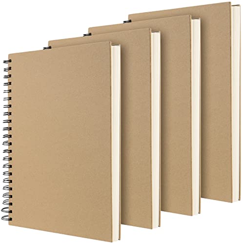 ZEONHAK 4 Pack A4 Spiral Sketchbook, 60 Sheets/120 Pages 160gsm Spiral Bound Scrapbook