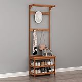 ★ TABURETE SÚPER REFORZADO PARA CAMBIAR ZAPATOS: perchero con taburete para cambiar zapatos. La espaciosa superficie para sentarse puede satisfacer todos los tipos de cuerpo. Diseño de arco elegante, superportante, estable y sin sacudidas, gancho de ropa exquisito, gancho de galvanoplastia de ABS, duradero