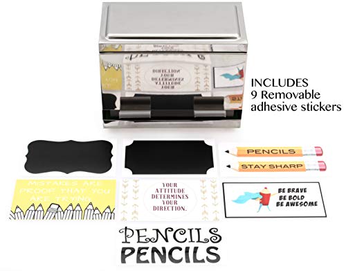 2Fold Supply Stainless Steel Pencil Dispenser - For Bulk Pencil Storage And Dispensing - Custom Pencil, Inspirational, Classroom And Chalkboard Marker Labels Included - Holds Up To 200 Pencils #TOP3