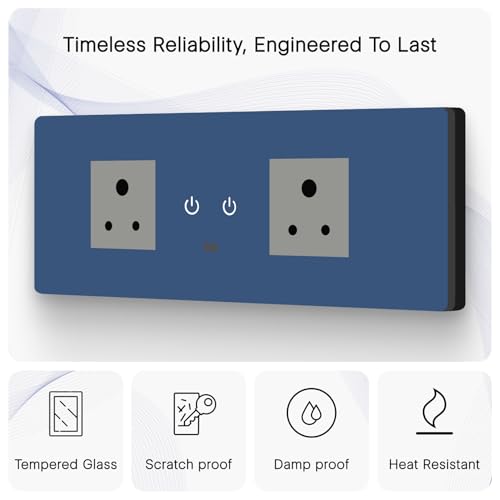 Image of Iotics Smart Wifi Switch Board: 2 Smart Plug Module. Touch Control, Remote, App Control. Voice Control with Alexa & Assistant. Smart Touch Switch Board For Home Automation (Blue), 240 Volts