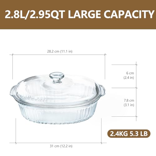 Luvan SJBL001 2.8L/3Qt Glass Casserole Dish With Lid, Ribbed Oval Glass Baking Dish For Oven & Microwave, Clear Lead-Free Covered Casserole Cookware thumb #1