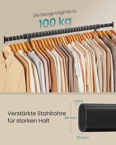 Foto von SONGMICS Kleiderständer auf Rollen, Schwerlast-Garderobenständer, ausziehbare Kleiderstange, bis 100 kg belastbar, einfache Montage, transportabel, schwarz HSR13BKV1