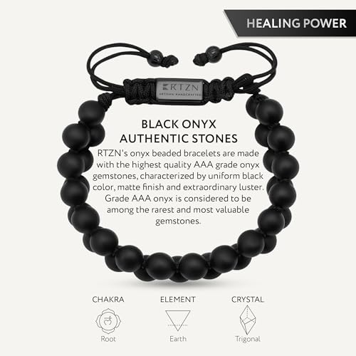 RTZN® Black Onyx Bracelet for Men – Premium Artisan Handcrafted Authentic Matte Black Beaded Bracelet for Men – 8MM Adjustable Mens Beaded Bracelets4