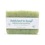 Addicted to Soap - Old Fashioned Natural Shampoo Bar 5 Ounces Eco-Friendly Solid Bar Shampoo for Men & Women Organic Coconut Oil Sulfate Free Leaves Hair Shiney Soft (Nettle & Eucalyptus Shampoo Bar)
