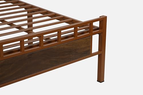 Image of Orvo Metal Queen Size Bed Without Storage | Wrought Iron Double Bed with Headboard & Footboard | Sturdy Powder Coated Platform Bed Queen Size Cot for BedroomLivingRoom Brown (75x60)
