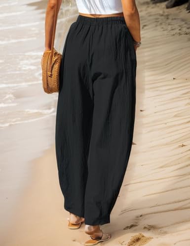 Women's Summer Elastic Waist Palazzo Pants Loose Wide Leg Trousers with Pockets2