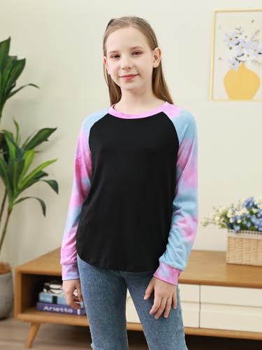 GORLYA 3 Pack Girls Contrast Patchwork Raglan Sleeve T Shirt Basic Long Sleeve Casual Tee Tops Multipacks for 8-16Y3