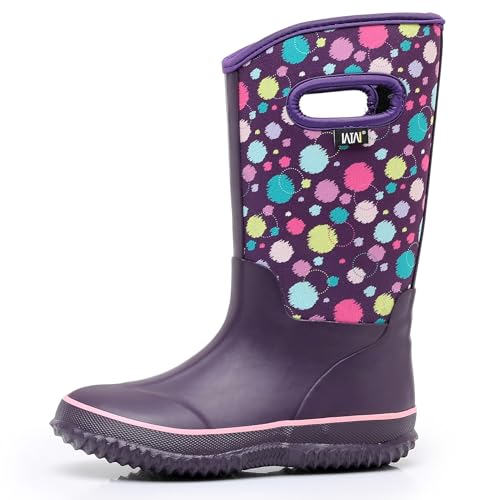 WTW Kids Rubber Rain Boots - Neoprene Insulated 100% Waterproof Mid Calf Mud Boots for Boys and Girls Winter Snow Boots2