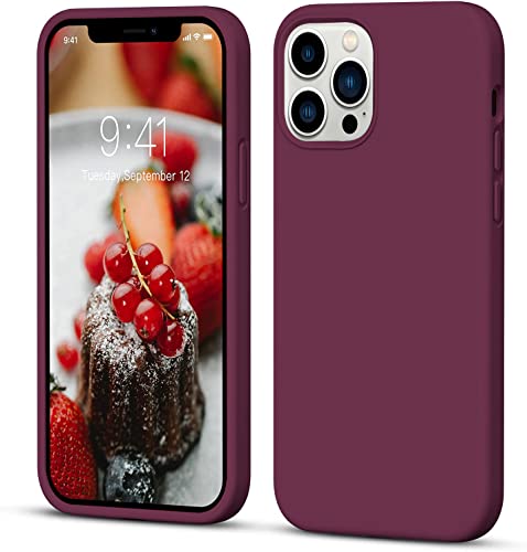 Image of VONZEE Microfiber Candy Case Compatible for iPhone 12 Pro Max 6.7 inch, Shockproof Slim Back Cover Liquid Silicone Case - Wine Red