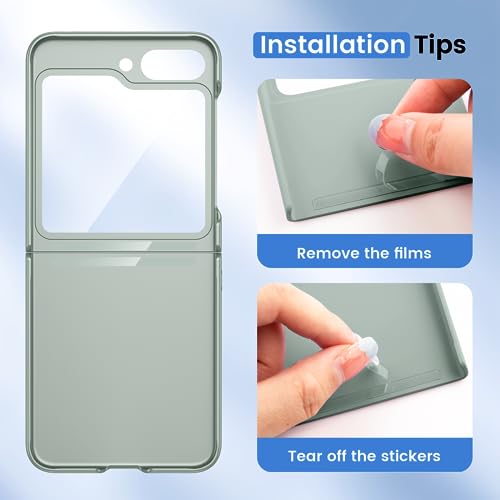 Image of Ruky for Z Flip 5 Case, with Built-in Screen Protector, Mint Green | Support Wireless Charging Hard PC Ultra-Thin Full Body Protective Phone Case for Samsung Galaxy Z Flip 5, Mint Green