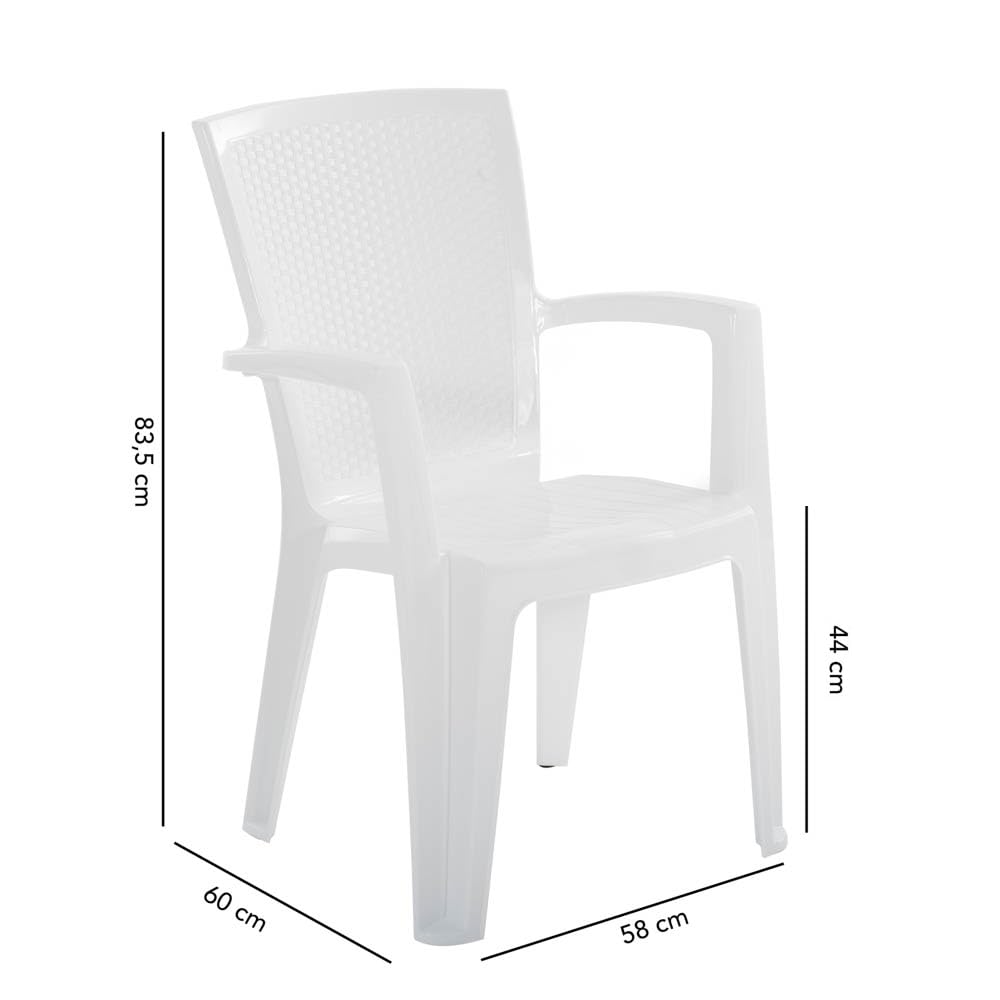 SIEDITI FUORI E DENTRO Sedie da giardino ed esterno Diana effetto rattan in polipropilene impilabili con braccioli (6, Bianco)