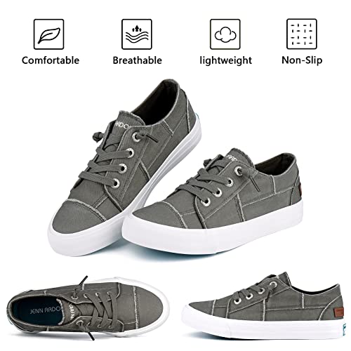 JENN ARDOR Fashion Slip On Sneakers for Women Classic Low Top Canvas Shoes No-tie Adjustable Lace Up Flats Women Summer Shoes Breathable Comfortable Casual Sneakers for Women Walking A-Grey2