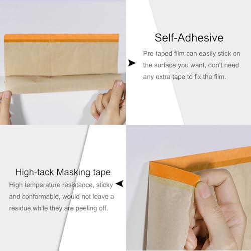 Image of uxcell 2pcs Pre-Taped Masking Paper 18 Inch x 49 Feet Brown Paper High-Tack Tape Painters Film for Painting Automotive Floor Protection and Covering, Orange