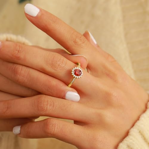 Ruby Rings for Women 925 Sterling Silver 14K Gold Plated July Birthstone Red Gemstone Ring Promise Rings for Her Dainty CZ Eternity Engagement Wedding Band Ring Jewelry Christmas Gifts4
