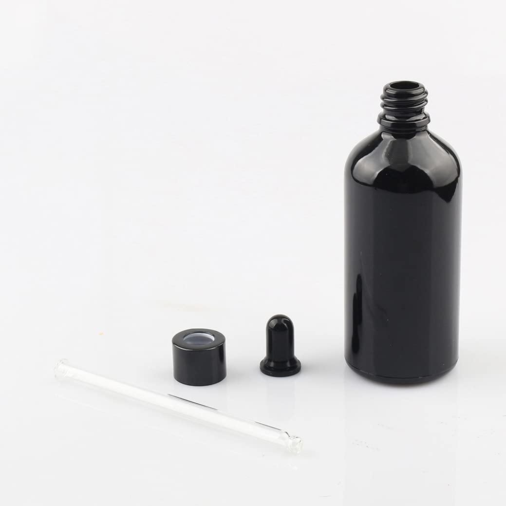 24 Piezas Negro Frasco Cuentagotas Cristal 100ml, Botellas Cuentagotas Vacío con Pipeta de Vidrio Negro, para Fragancias de Arorapia de Aceites Esenciales, Masaje, Viaje