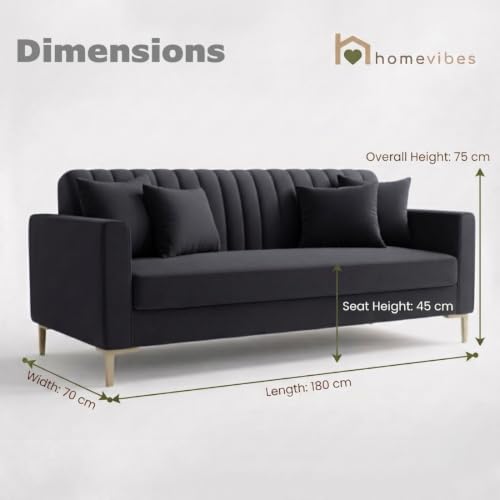 Image of Velum 3 Seater Sofa for Living Room & Office | Premium Fabric Upholstery | Solid Wood Frame | Comfortable Seating | 3 Years Warranty (Dark Grey, 3 Seater Sofa)
