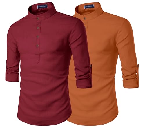 Image of Zombom Men's Combo Cotton Polyester Blend Solid Full Sleeve Straight Regular Fit Mandarin /Chinese Collor Kurta (Pack of 2)