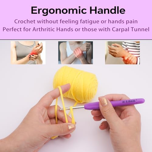 5mm Crochet Hook, Ergonomic Soft Handle for Arthritic Beginners Knitting - 3