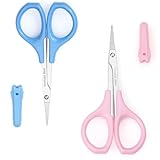 2Pcs Eyebrow Grooming Scissors, Men Women Eyebrow Clippers, Curved and Straight Eyebrow Trimmer Scissors Set with Protective Cover for Trimming Eyelash Eyebrow, Facial Nose Hair, Eyelash Extensions