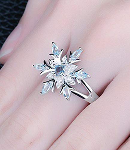 Greendou Fashion 925 Sterling Silver Aquamarine Crystal Christmas Snowflake Rings Flower Wedding Jewelry (7)