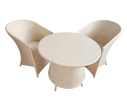 PRIME PIGEON D-15 Rattan Wicker Outdoor 2 Seater Patio Table and Chair Set Multipurpose Garden Coffee Table Set Furniture with 1 Table and 2 Chairs (2+1White)