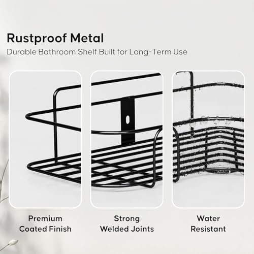 Image of Corner Shower Caddy Shelf Set of 2 | Self Adhesive Bathroom Shelf Organizer | Rustproof Wall Mounted Bathroom Rack for Shampoo, Soap & Toiletries | No Drilling Storage Basket