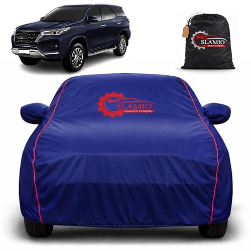 Image of Car Cover for Toyota Fortuner with Fender Mirror | 100% Waterproof Heavy-Duty 3-Layer Car Body Cover | All-Weather Rain, UV, Sun & Dust Protection | Custom Fit | Antenna Pocket | Navy Blue
