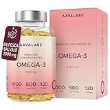 Aavalabs Omega 3 2000mg por dosis diaria (2 cápsulas) - 1000mg de EPA + 500mg de DHA por dosis diaria - Ácidos Grasos de Alta Potencia - Destilado Molecularmente - 120 Cápsulas - 60 días de suministro