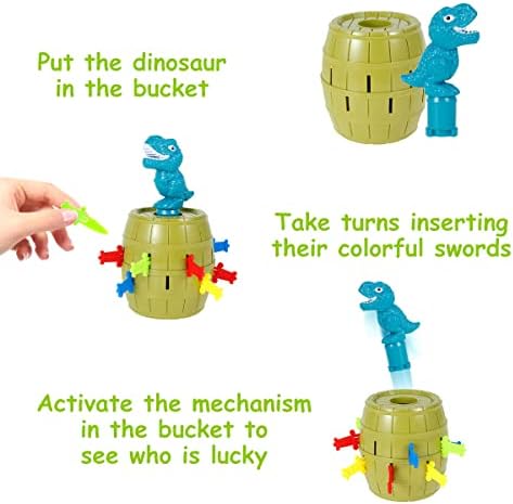 Pretty Kaurv Pop Up Dinosaur Toys Dinosaur Barrel Toys Novelty Toy Tricky Spoof Game Fun Children Action Board Game Reusable Random Puzzle Game for Kids Party(Multicolor)