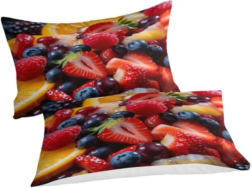 Housses couette avec 2 taies d'oreiller fruits microfibre douce lit double 220x240