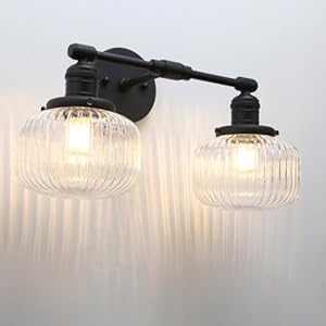 2 lights industrial glass wall sconces antique brass clear striped globe shade wall light fixture for bathroom vanity bedroom dining room living room farmhouse stairs  urban country home decor
