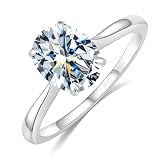 Aurora & Fiori 2 Carat Oval Moissanite Rings For Women,S925 Sterling Silver Moissanite Oval Solitaire Style with 18K White Gold Plated, Ideal Gift for Women Size 6