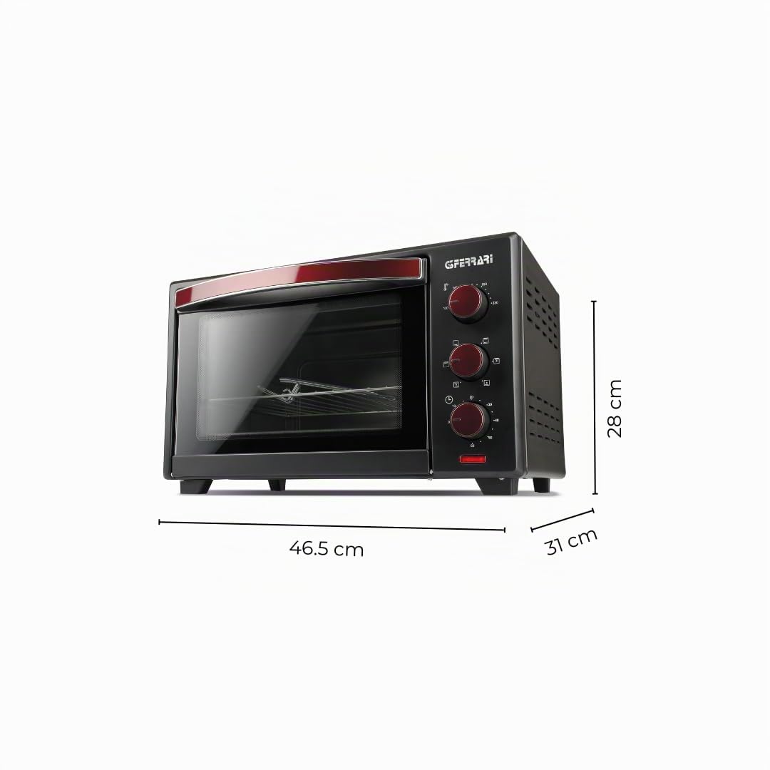 G3 Ferrari G10135 Four électrique ventilé "Le Moro 20 Plus",1380 W, 20 litres, 100-230°C, Anti-adhérent, noir/rouge