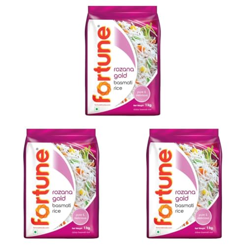 Image of Fortune Rozana Gold Basmati Rice 1Kg | Cooked grain upto 15 mm | Fluffy, Non-Sticky Rice | Everyday Basmati Rice (Pack of 3)