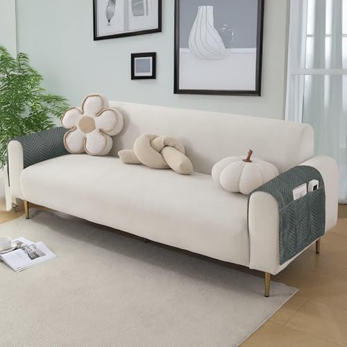 Image of Amazon Basics - Velvet Quilted Sofa Armrest - Set of 2 | Multi-Layered Fabric | 70cm x 70cm | 350 GSM | Color - Light Grey