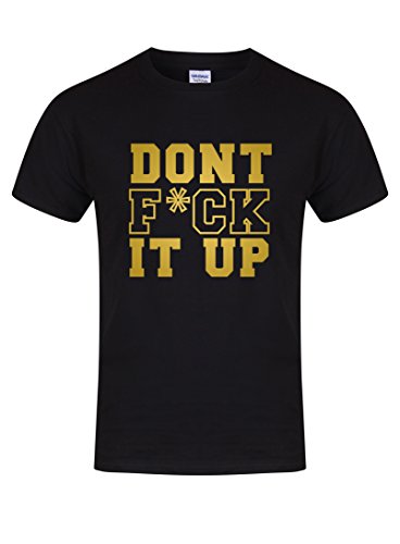Kelham Print Unisex Slogan T-Shirt Don't F*CK It Up Black Large with Gold